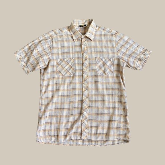Dum Mody Vintage Yellow Plaid Short Sleeve Button Front Shirt - Picture 2 of 6